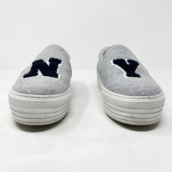 [Joshua Sanders] Gray Navy NY Felt Embroidered Slip On Platform Sneakers Size 10 - Picture 5 of 12